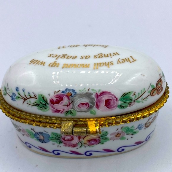 Imperial Porcelain Trinket Box “They Shall Mount Up With Wings As Eagles “ Verse - Picture 3 of 7